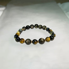 Load image into Gallery viewer, Golden Sheen Obsidian Yellow Tiger's Eye Beaded Bracelet 金眼黑曜石黄虎眼石手串