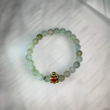Load image into Gallery viewer, Pale Green Jade Beaded Bracelet with Coin Turtle 晴绿翡翠金钱龟手串