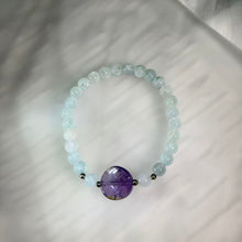 Load image into Gallery viewer, Aquamarine Amethyst Beaded Bracelet 海蓝宝紫水晶手串