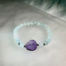 Load image into Gallery viewer, Aquamarine Amethyst Beaded Bracelet 海蓝宝紫水晶手串