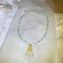 Load image into Gallery viewer, Green Turquoise Pearl Dreamcatcher Necklace 绿色绿松石捕梦网珍珠项链
