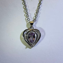 Load image into Gallery viewer, Amethyst Double Heart Pendant Necklace 紫水晶双重爱心吊坠项链