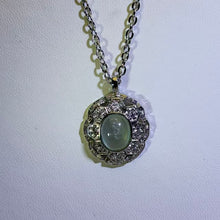 Load image into Gallery viewer, Green Prehnite Octagonal Halo Necklace 绿色葡萄石八角花簇项链