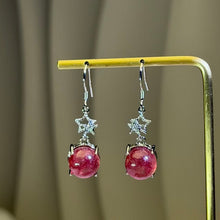 Load image into Gallery viewer, Red Strawberry Quartz Star Dangle Earrings 红色草莓晶星形吊坠耳钩