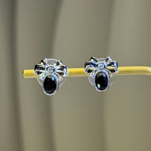 Load image into Gallery viewer, Black Spinel Bow Stud Earrings 黑色尖晶石蝴蝶结耳钉