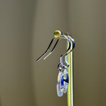 Load image into Gallery viewer, Blue Sapphire Crescent Moon Dangle Earrings 蓝色蓝宝石月牙吊坠耳钩