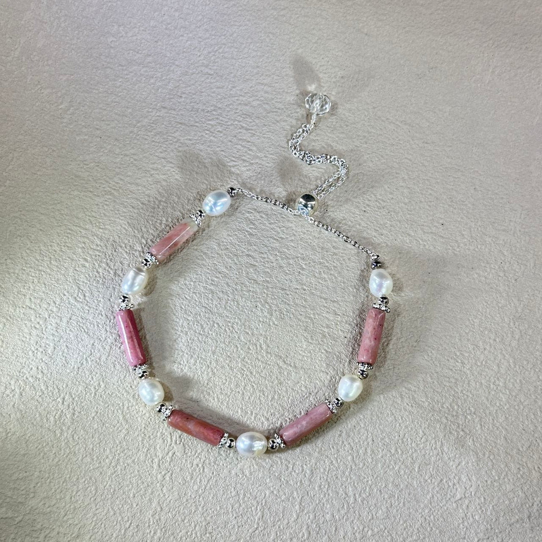 Rhodonite White Freshwater Pearl Beads Bracelet 蔷薇辉白色淡水珍珠珠链手链