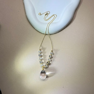 Clear Quartz Water Drop Pendant Beads Necklace 白水晶水滴吊坠珠链项链