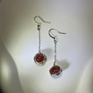 925 Silver Red Strawberry Quartz Earrings 红色草莓晶银耳钩