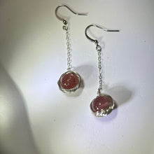 将图片加载到图库查看器，925 Silver Red Strawberry Quartz Earrings 红色草莓晶银耳钩
