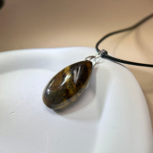 Yellow Tiger's Eye Pendant Necklace 黄色虎眼石水滴吊坠项链