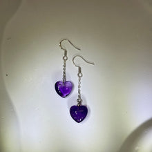 将图片加载到图库查看器，925 Silver Amethyst Love Heart Earrings 紫水晶爱心银耳钩
