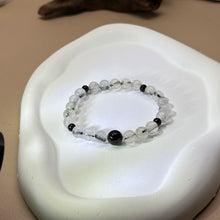 Load image into Gallery viewer, Black Tourmalined Quartz Black Tourmaline Beads Bracelet 黑发晶水晶黑碧玺手串
