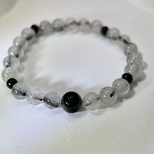 将图片加载到图库查看器，Black Tourmalined Quartz Black Tourmaline Beads Bracelet 黑发晶水晶黑碧玺手串
