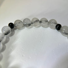 将图片加载到图库查看器，Black Tourmalined Quartz Black Tourmaline Beads Bracelet 黑发晶水晶黑碧玺手串
