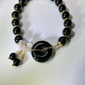 Black Jade Lucky Buckle Beads Bracelet 糯种墨翠翡翠平安扣手串