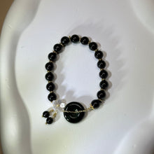 将图片加载到图库查看器，Black Jade Lucky Buckle Beads Bracelet 糯种墨翠翡翠平安扣手串
