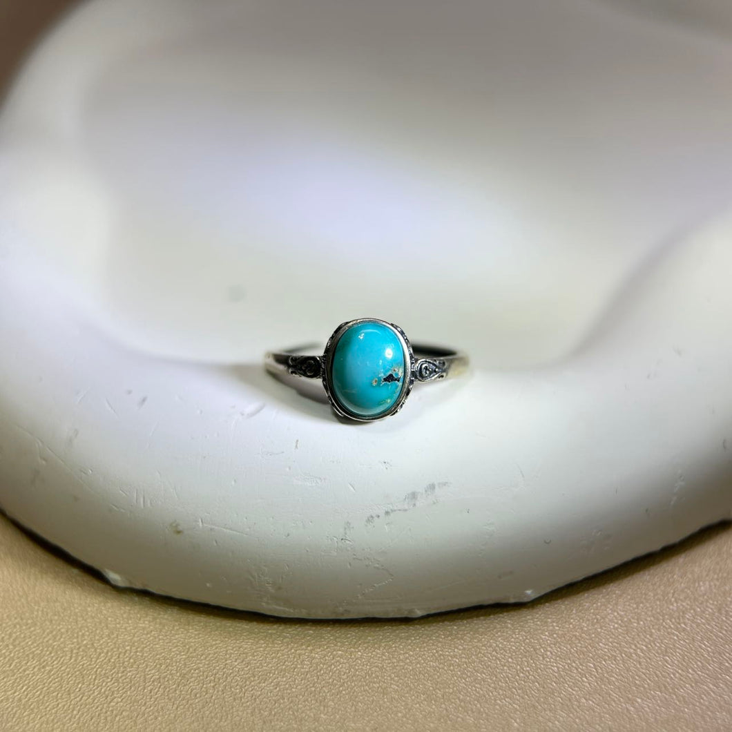 925 Silver Blue Turquoise Adjustable Ring 蓝色松石银镶嵌活口戒指