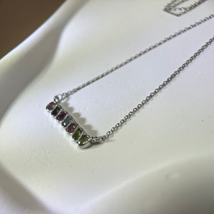 Rainbow Tourmaline Pendant Necklace 彩虹碧玺镶嵌吊坠项链