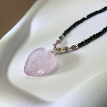 Load image into Gallery viewer, Rose Quartz Love Heart Pendant Rainbow Black Tourmaline Beads Necklace 粉水晶爱心吊坠彩虹黑色碧玺珠链项链
