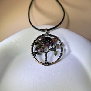 Rainbow Tourmaline Tree of Life Pendant Necklace 彩虹碧玺生命之树吊坠项链