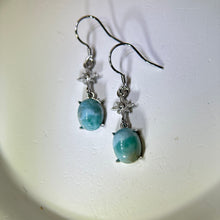 将图片加载到图库查看器，925 Silver Larimar Earrings 海纹石镶嵌银耳钩
