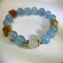 将图片加载到图库查看器，Aquamarine Moonstone Beads Bracelet 海蓝宝冰长石玉月光石手串
