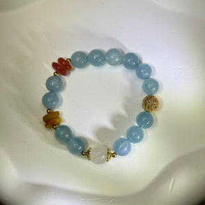 Aquamarine Moonstone Beads Bracelet 海蓝宝冰长石玉月光石手串