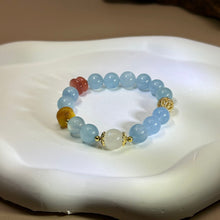 将图片加载到图库查看器，Aquamarine Moonstone Beads Bracelet 海蓝宝冰长石玉月光石手串
