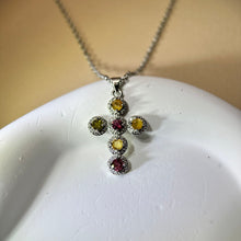 Load image into Gallery viewer, Rainbow Tourmaline Cross Pendant 彩虹碧玺镶嵌十字架吊坠
