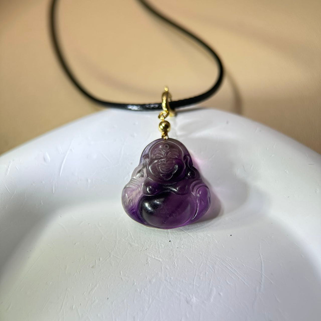 Fluorite Laughing Buddha Pendant Necklace 萤石弥勒佛吊坠项链