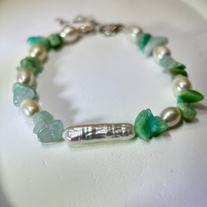 White Freshwater Pearl Amazonite Beads Bracelet 白色淡水珍珠天河石珠链手链