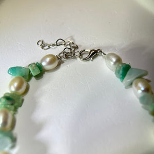 White Freshwater Pearl Amazonite Beads Bracelet 白色淡水珍珠天河石珠链手链