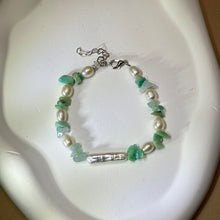 将图片加载到图库查看器，White Freshwater Pearl Amazonite Beads Bracelet 白色淡水珍珠天河石珠链手链
