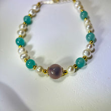 将图片加载到图库查看器，White Freshwater Pearl Amazonite Beads Bracelet 白色淡水珍珠天河石珠链手链
