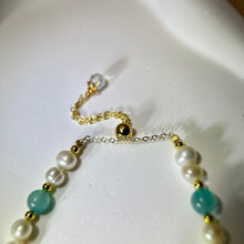 将图片加载到图库查看器，White Freshwater Pearl Amazonite Beads Bracelet 白色淡水珍珠天河石珠链手链
