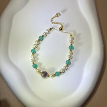 将图片加载到图库查看器，White Freshwater Pearl Amazonite Beads Bracelet 白色淡水珍珠天河石珠链手链
