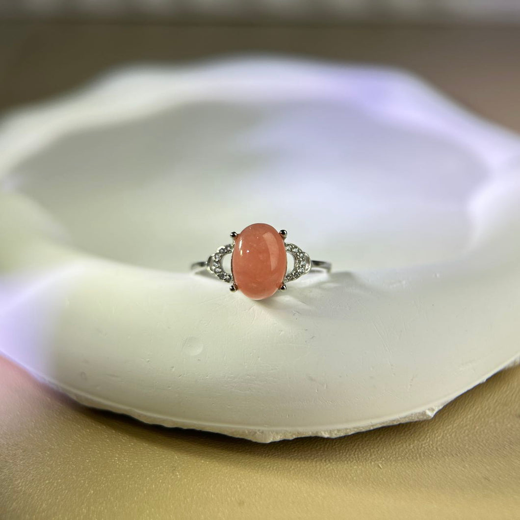 925 Silver Rhodochrosite Adjustable Ring 红纹石银镶嵌活口戒指