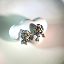 将图片加载到图库查看器，925 Silver Citrine Dream Catcher Earrings 黄水晶镶嵌捕梦网银耳钉
