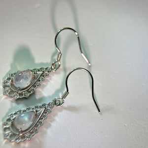 925 Silver Moonstone Earrings 冰长石月光石镶嵌银耳钩