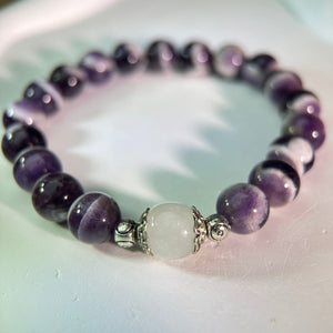 Amethyst White Nephrite Beads Bracelet 紫水晶和田玉白玉手串