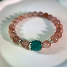 将图片加载到图库查看器，Red Strawberry Quartz Amazonite Beads Bracelet 红色草莓晶天河石手串
