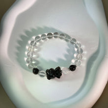 Load image into Gallery viewer, Silver Sheen Obsidian Teddy Bear Clear Quartz Beads Bracelet 银眼黑曜石小熊白水晶手串
