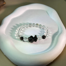 Load image into Gallery viewer, Silver Sheen Obsidian Teddy Bear Clear Quartz Beads Bracelet 银眼黑曜石小熊白水晶手串
