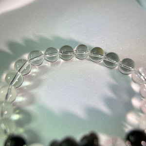 Silver Sheen Obsidian Teddy Bear Clear Quartz Beads Bracelet 银眼黑曜石小熊白水晶手串