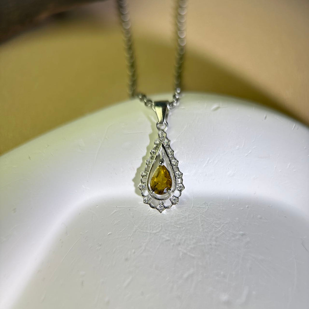 Yellow Tourmaline Pendant 黄色碧玺镶嵌吊坠