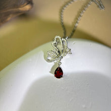 Load image into Gallery viewer, Ruby Garnet Butterfly Pendant 酒红石榴石镶嵌蝴蝶吊坠
