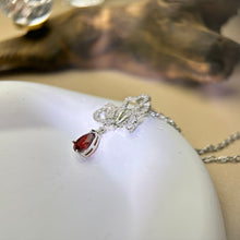 Load image into Gallery viewer, Ruby Garnet Butterfly Pendant 酒红石榴石镶嵌蝴蝶吊坠
