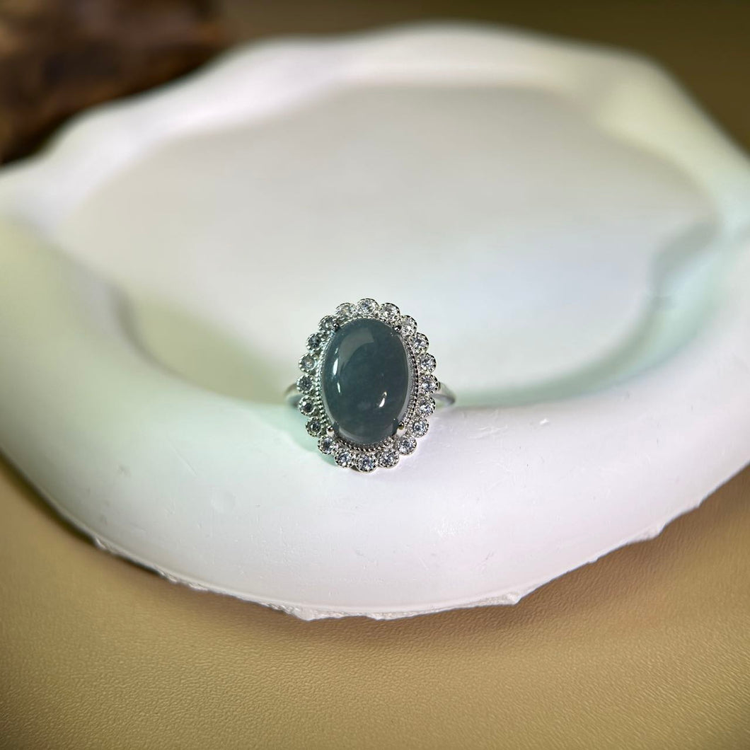 Blue Jade Adjustable Ring 糯种蓝水翡翠镶嵌活口戒指