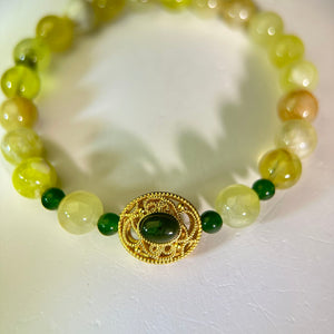 Golden Prehnite Green Nephrite Beads Bracelet 金色葡萄石和田玉碧玉手串